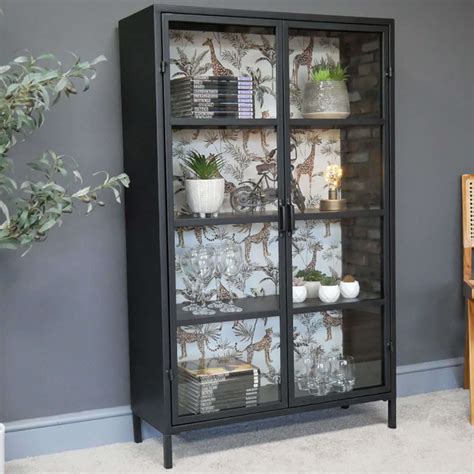 metal display cabinet with glass doors